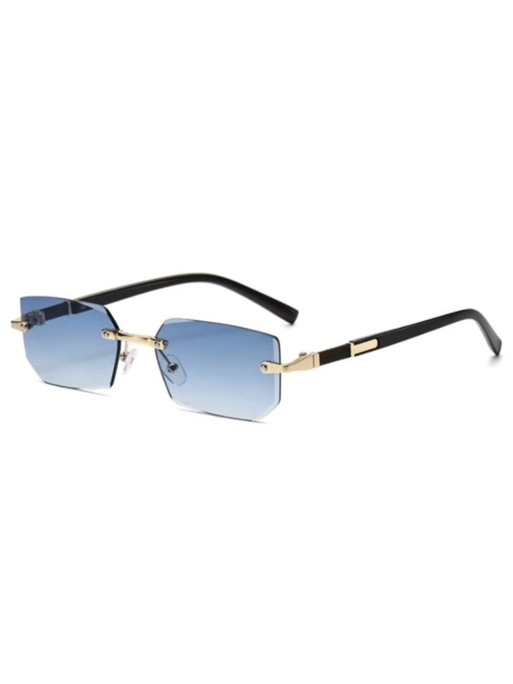 Rectangular Gradient Blue Lens Sunglasses With Gold & Black Arms Unisex